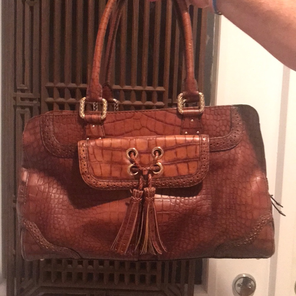Brown faux crocodile handbag
